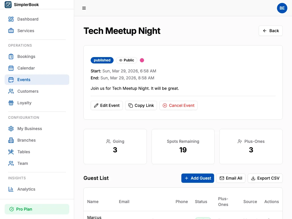 Events & Guest Lists